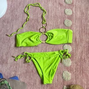 CULT GAIA SWIM SET TOP M. BOTTOMS XS LIME GREEN